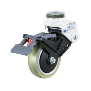 FOOT MASTER GDS-100-BSS-LUD-65 Shock Absorbing Caster, 100 mm Polyurethane Wheel, Iconic Ivory, Special Rubber Cushion, Stem Mounted Swivel Caster, Pedal Brake, 100 kg Load Rating