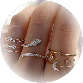 HUASAI 8 PCS Gold Rings for Women Gold Stacking Rings Set Dainty Stackable Boho Pearl Rings Midi Finger Rings Vintage Simple Trendy Rings Trendy Jewelry Gifts