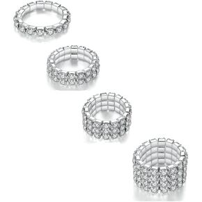 Sparkling Rhinestone Ring Set Trendy Elastic Rhinestone Crystal Stretch Ring Stackable Jewelry for Women Girls
