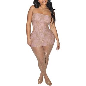 Women 2 Piece Outfits Sexy Mesh Legging Sets Bodycon See Through Lace Dress