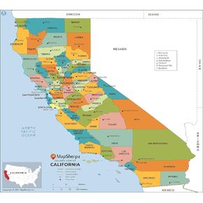 California Counties Map - Large - 48" x 43.25" Laminated