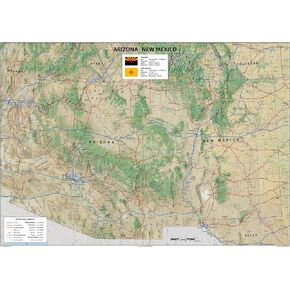 Arizona and New Mexico Physical Poster Map - 16.5 x 23.3 Inches - Paper Laminated