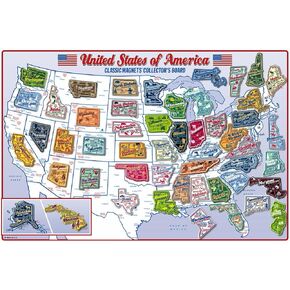 Premium 51-Piece State Magnet Collector's Board Set, 51 Premium Vintage Magnets with Metal Map Display Board, Made in USA