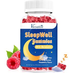 Sleep Gummies for Adults and Kids - Sugar Free Melatonin Gummies with 7.5mg of Melatonin Per Gummy, Magnesium, L-Theanine, Vitamin B12, Vegetarian - 60 Raspberry Gummies