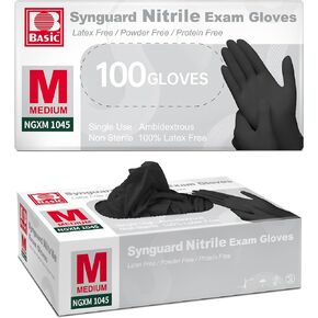 Basic Nitrile Exam Gloves, 5.5 Mil Heavy-Duty Powder-Free Food Safe Clean Medical Disposable Glove Black 100Pcs