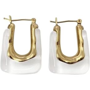 Zian Transparent Hoop Earrings Geometric Rectangle Acrylic Clear Earrings Vintage Resin Metal Earrings For Woman Girls Party Jewelry in Kuwait