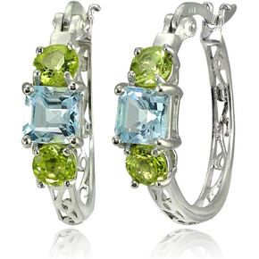 Gemstone Earrings for Women Sterling Silver Three-Stone Hoops for Girls Teens Prom Fashion Bridesmaids