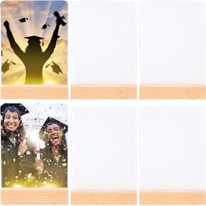 6 Pcs Graduation Gifts 2024 Night Light Sublimation Acrylic Photo Frames Blanks LED Night Lights Picture Frames with Wood Base for Graduation Wedding Heat Press Machine Printing(6 x 8 Inch)