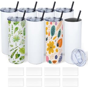 8 Pack Sublimation Tumblers Bulk, 20 oz Skinny Straight Sublimation Tumbler Blank with Lids and Straws, Shrink Wraps, Stainless Steel Double Wall Insulated Tumbler for Tumbler Heat Transfer in Saudi Arabia