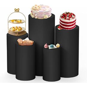 Set of 5 Spandex Cylinder Stand Covers for Party Pink Cylinder Pedestal Stands Cover for Parties Round Pedestals Table Metal Pillar Covers for Wedding Birthday Decor(Cylinder Stands not included)