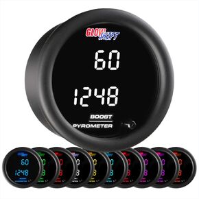 GlowShift 10 Color Digital Dual 60 PSI Boost & Pyrometer Exhaust Gas Temperature EGT Combo Gauge Kit - Includes Electronic Sensors - 2 Multi-Color LED Displays - Tinted Lens - 2-1/16" (52mm)