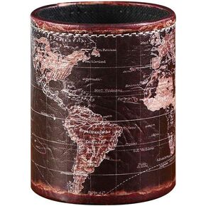 Black World Map Pattern PU leather Pencil Pen Holder Desk Organizer PH46
