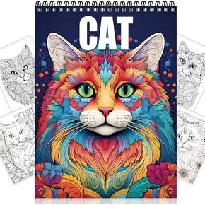 Cat Coloring Book for Adults Spiral Bound, One Sided Design Cat Adult Coloring Book Spiral Bound for Women Cat Coloring Book Anxiety Therapy Thick Paper - 30 Pages for Stress Relief and Relaxation