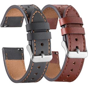 Galaxy Watch 5 Bands 2 Packs, Compatible with Samsung Galaxy Watch 5 Pro 45mm/ 5 40mm/ 5 44mm Band, 20mm Genuine Leather Quick Release Women Men's Watch Band