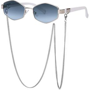 Hexagon Sunglasses with Chain for Womens and Vintage sunglasses Metal Frames Polarized Sunglasses UV400 Protection