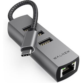 WALNEW USB-C to Ethernet Adapter, 4 in1 USB C Hub with LAN RJ45, Aluminum Gigabit Cat Network Cable Converter to Type C Thunderbolt 3 for iMac,MacBook,Chromebook,Surface, Laptop,Desktop,PC