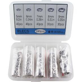 RLECS 180PCS Fishing Tackle Accessory Bait Connector Stainless Steel Fishing Split Ring Double Flat Wire Snap Ring 5 to 9MM Open Fishing Ring Suitable for Fishing Gear and Rigs and Pendants
