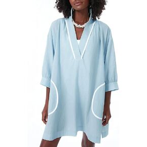 Ailoqing Swimsuit Coverup Womens V Neck 3/4 Sleeve Casual Shirt Dress with Pockets