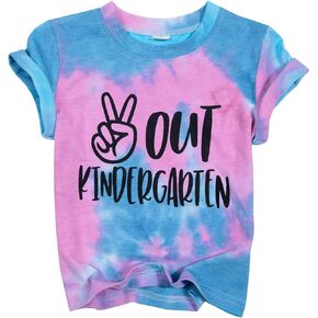 LOTUCY Kindergarten Graduation Shirt for Kids Girls Boys Peace Out Kindergarten Tee 2024 Last Day of School T-Shirt