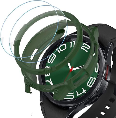 [عبوتان + عبوتان] حافظة متوافقة مع ساعة Samsung Galaxy Watch 6 Classic 43mm / 47mm، حافظة واقية من الكمبيوتر الشخصي + حلقة إطار من حجر الراين اللامع من PC + 2 طبقة حماية للشاشة من الزجاج المقوى، أسود + أسود in Kuwait