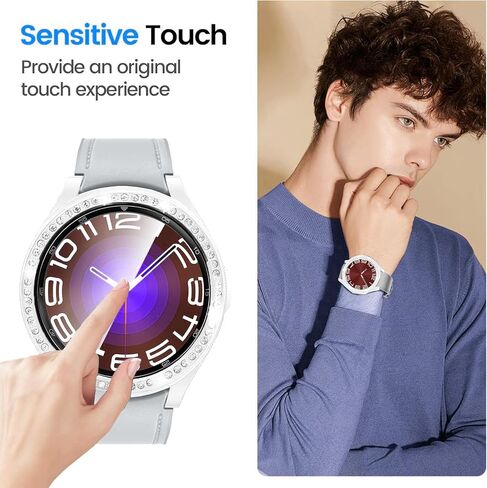 [عبوتان + عبوتان] حافظة متوافقة مع ساعة Samsung Galaxy Watch 6 Classic 43mm / 47mm، حافظة واقية من الكمبيوتر الشخصي + حلقة إطار من حجر الراين اللامع من PC + 2 طبقة حماية للشاشة من الزجاج المقوى، أسود + أسود in Kuwait