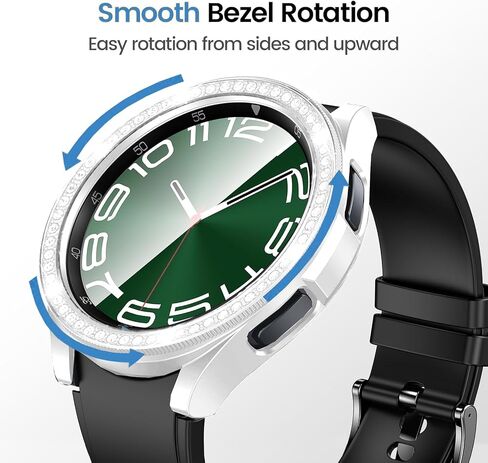 [عبوتان + عبوتان] حافظة متوافقة مع ساعة Samsung Galaxy Watch 6 Classic 43mm / 47mm، حافظة واقية من الكمبيوتر الشخصي + حلقة إطار من حجر الراين اللامع من PC + 2 طبقة حماية للشاشة من الزجاج المقوى، أسود + أسود in Kuwait
