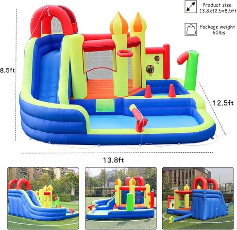 JOOLOOG Blow Up Water Slides للأطفال في الفناء الخلفي، قلعة قفز كبيرة للأطفال في الهواء الطلق، منزل ترتد قابل للنفخ 8 في 1 مع منفاخ هواء 450 وات in Kuwait