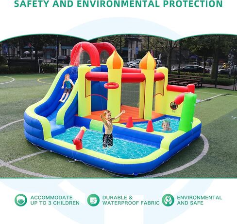 JOOLOOG Blow Up Water Slides للأطفال في الفناء الخلفي، قلعة قفز كبيرة للأطفال في الهواء الطلق، منزل ترتد قابل للنفخ 8 في 1 مع منفاخ هواء 450 وات in Kuwait