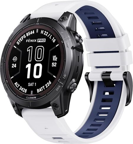 ساعة NotoCity for Fenix ​​7 pro Band 22 مم عرض Fenix ​​6 حزام لـ Fenix ​​5/Fenix ​​7/Fenix ​​5 Plus/Fenix ​​6 Pro من السيليكون الناعم (أبيض-أزرق داكن) in Saudi Arabia