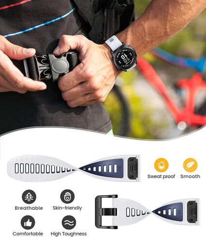 ساعة NotoCity for Fenix ​​7 pro Band 22 مم عرض Fenix ​​6 حزام لـ Fenix ​​5/Fenix ​​7/Fenix ​​5 Plus/Fenix ​​6 Pro من السيليكون الناعم (أبيض-أزرق داكن) in Saudi Arabia