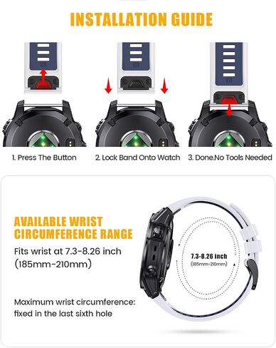 ساعة NotoCity for Fenix ​​7 pro Band 22 مم عرض Fenix ​​6 حزام لـ Fenix ​​5/Fenix ​​7/Fenix ​​5 Plus/Fenix ​​6 Pro من السيليكون الناعم (أبيض-أزرق داكن) in Saudi Arabia