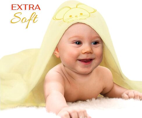 Baby & Toddler Hooded Towel, 35"x35", Extra Soft and Large Bath Towel with Hood, Cute Mouse Kawaii Style Animal Face Yellow Hooded Towel,Comfy and Durable for Boys and Girls in Saudi Arabia