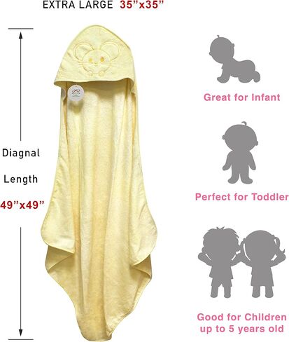Baby & Toddler Hooded Towel, 35"x35", Extra Soft and Large Bath Towel with Hood, Cute Mouse Kawaii Style Animal Face Yellow Hooded Towel,Comfy and Durable for Boys and Girls in Saudi Arabia