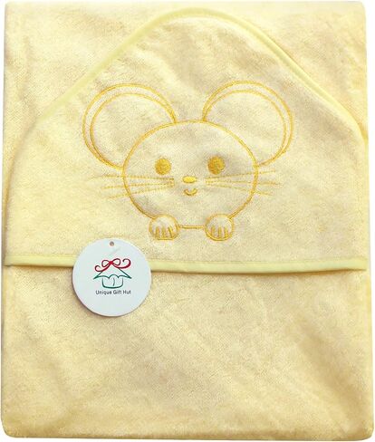 Baby & Toddler Hooded Towel, 35"x35", Extra Soft and Large Bath Towel with Hood, Cute Mouse Kawaii Style Animal Face Yellow Hooded Towel,Comfy and Durable for Boys and Girls in Saudi Arabia