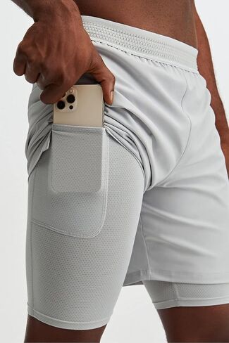 Fabletics Men's The Fundamental Short (Lined), Workout, Running, Training, Gym, Yoga, Ultra Lightweight, Athletic, 5" Inseam, XL, Mineral Grey in Saudi Arabia