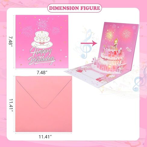 Musical Birthday Cards with Light and Music, Blowable, 3D Birthday Popup Cards for Men & Women– Plays Hit Song 'HAPPY Birthday' (pink) in Kuwait