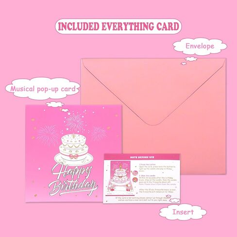 Musical Birthday Cards with Light and Music, Blowable, 3D Birthday Popup Cards for Men & Women– Plays Hit Song 'HAPPY Birthday' (pink) in Kuwait