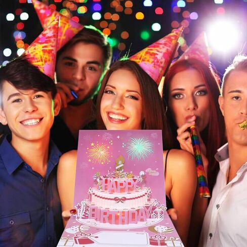 Musical Birthday Cards with Light and Music, Blowable, 3D Birthday Popup Cards for Men & Women– Plays Hit Song 'HAPPY Birthday' (pink) in Kuwait