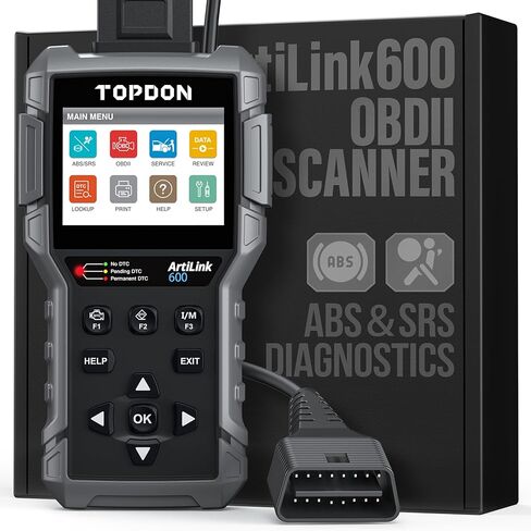 قارئ رمز الماسح الضوئي OBD2 AL600، أداة تشخيص الماسح الضوئي ABS & SRS مع اختبار نشط، ماسح ضوئي TOPDON للسيارة مع خدمة إعادة ضبط الزيت/BMS/SAS، أداة مسح ضوئي للسيارات بوظائف obd2 الكاملة، تحديث مجاني مدى الحياة in Kuwait