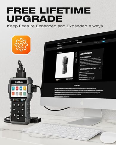 قارئ رمز الماسح الضوئي OBD2 AL600، أداة تشخيص الماسح الضوئي ABS & SRS مع اختبار نشط، ماسح ضوئي TOPDON للسيارة مع خدمة إعادة ضبط الزيت/BMS/SAS، أداة مسح ضوئي للسيارات بوظائف obd2 الكاملة، تحديث مجاني مدى الحياة in Kuwait