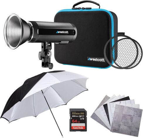 Westcott FJ200 200Ws Strobe Light Bundle with 64GB SD Card, Backdrop Boards, and 32 in Umbrella (4 Items) in Saudi Arabia