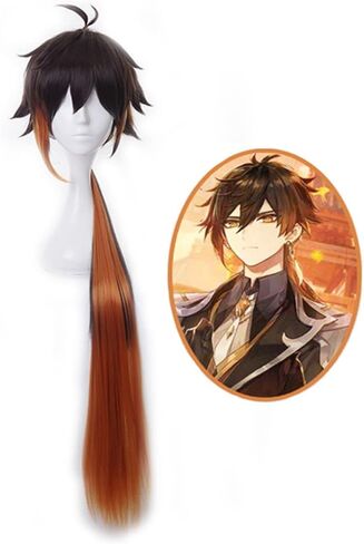 Mystylecos Zhongli Long Brown Ombre Wig with Ponytail Genshin Impact Halloween Costume Party Cosplay Wig in Saudi Arabia