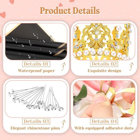 Kigeli 148 Pcs Flower Bouquet Accessories Include 20 Sheets Flower Wrapping Paper 4 Crowns 24 3D Butterfly Wall Decor 100 Bouquet Pins Gifts for Graduation Grad Mother's Day Birthday DIY(Black) in Saudi Arabia