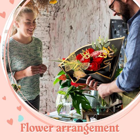 Kigeli 148 Pcs Flower Bouquet Accessories Include 20 Sheets Flower Wrapping Paper 4 Crowns 24 3D Butterfly Wall Decor 100 Bouquet Pins Gifts for Graduation Grad Mother's Day Birthday DIY(Black) in Saudi Arabia