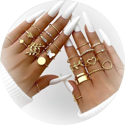 HUASAI 8 PCS Gold Rings for Women Gold Stacking Rings Set Dainty Stackable Boho Pearl Rings Midi Finger Rings Vintage Simple Trendy Rings Trendy Jewelry Gifts in Saudi Arabia