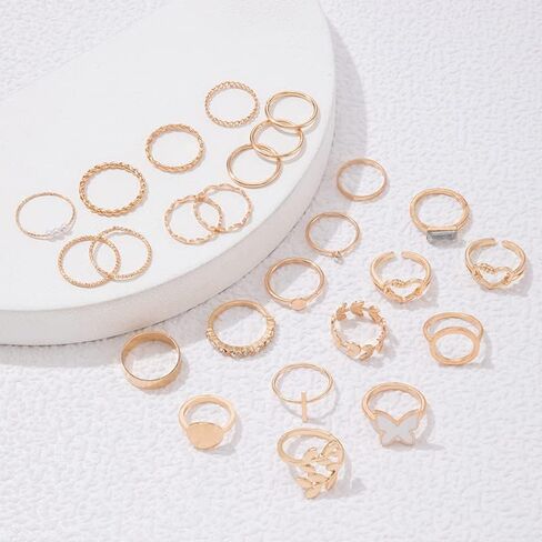 HUASAI 8 PCS Gold Rings for Women Gold Stacking Rings Set Dainty Stackable Boho Pearl Rings Midi Finger Rings Vintage Simple Trendy Rings Trendy Jewelry Gifts in Saudi Arabia