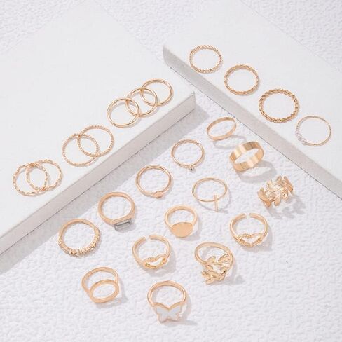 HUASAI 8 PCS Gold Rings for Women Gold Stacking Rings Set Dainty Stackable Boho Pearl Rings Midi Finger Rings Vintage Simple Trendy Rings Trendy Jewelry Gifts in Saudi Arabia