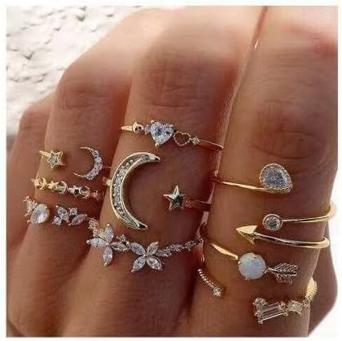 HUASAI 8 PCS Gold Rings for Women Gold Stacking Rings Set Dainty Stackable Boho Pearl Rings Midi Finger Rings Vintage Simple Trendy Rings Trendy Jewelry Gifts in Saudi Arabia