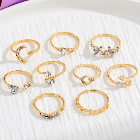 HUASAI 8 PCS Gold Rings for Women Gold Stacking Rings Set Dainty Stackable Boho Pearl Rings Midi Finger Rings Vintage Simple Trendy Rings Trendy Jewelry Gifts in Saudi Arabia