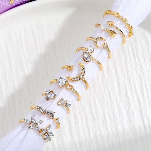 HUASAI 8 PCS Gold Rings for Women Gold Stacking Rings Set Dainty Stackable Boho Pearl Rings Midi Finger Rings Vintage Simple Trendy Rings Trendy Jewelry Gifts in Saudi Arabia